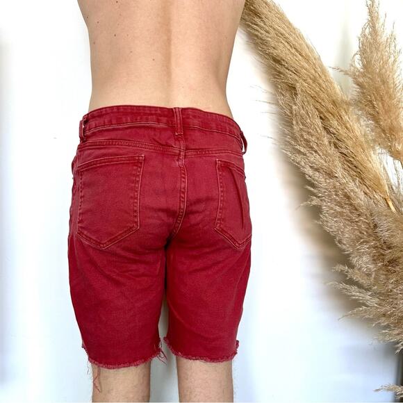 MENS F21 FOREVER 21 Red Denim Jean 8" Inseam Raw Hem Casual Shorts Jeans 32 - Picture 4 of 12